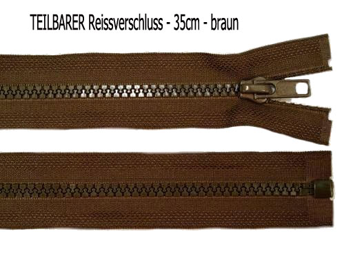 TEILBARER Reissverschluss - 35cm - braun