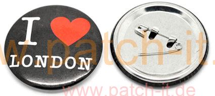 Anstecknadel Pin Button \"I Love London\" black