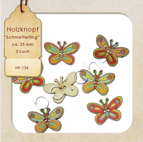 Schmetterling - Holzknopf - verschiedene Farben