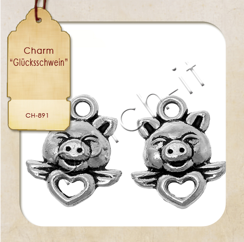 Charms \"Schwein gehabt...\" silberfarbend