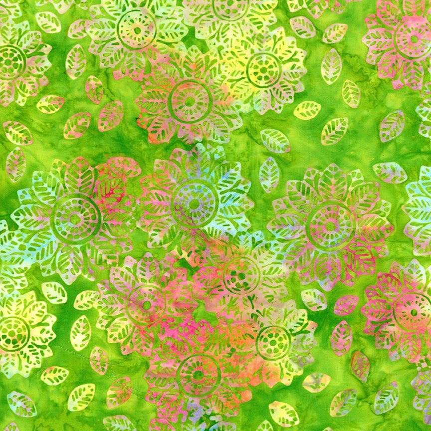 Tonga Batik - Tossed Leaf Flowers - grass