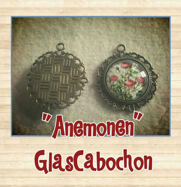 Charms "Anemonen Cabochon" - altmessing
