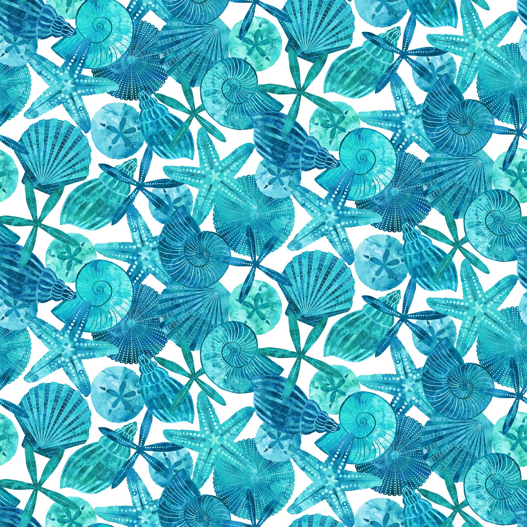 Ocean Tides - Shells and Starfish - white-blue