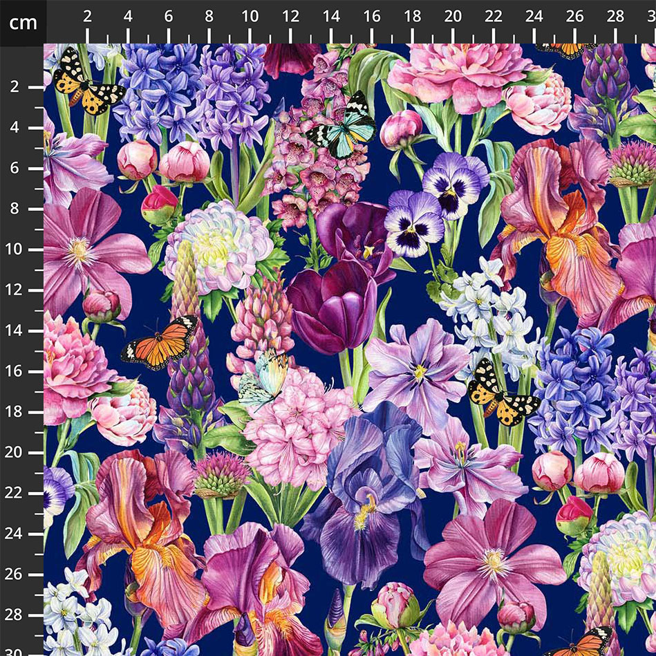 Deborahs Garden - Packed Flowers - navy