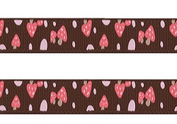 Ripsband schwarz mit rosa Pilzen - 10mm