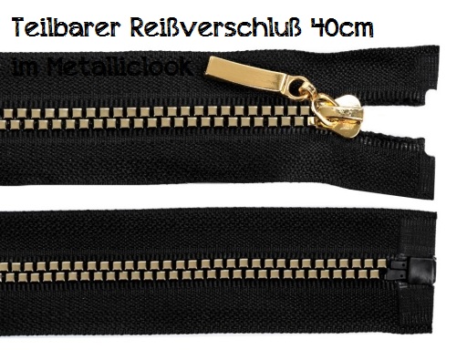 TEILBARER Reissverschluss - 40cm - schwarz-gold