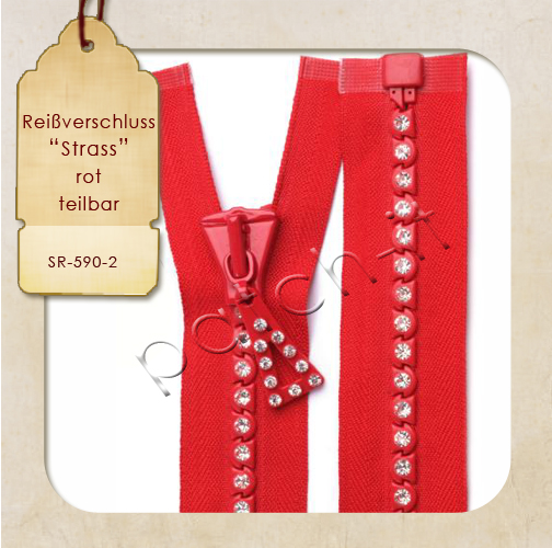 STRASS Reissverschluss - 65cm - TEILBAR - rot