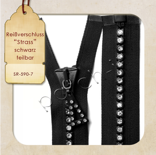 STRASS Reissverschluss - 65cm - TEILBAR - schwarz