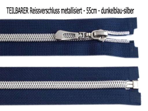 TEILBARER Reissverschluss metallisiert - 55cm - dunkelblau
