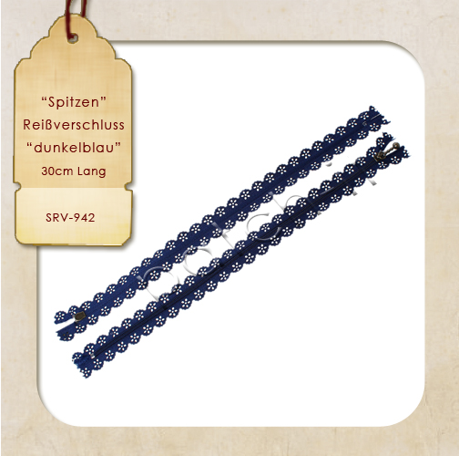 Spitzen - Lace - Reissverschluss 30cm - marineblau