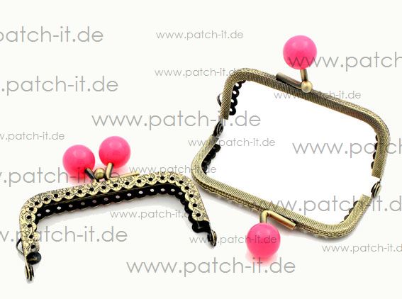 Taschenbügel, gerade Form - pink Kugeln - 7,8cm