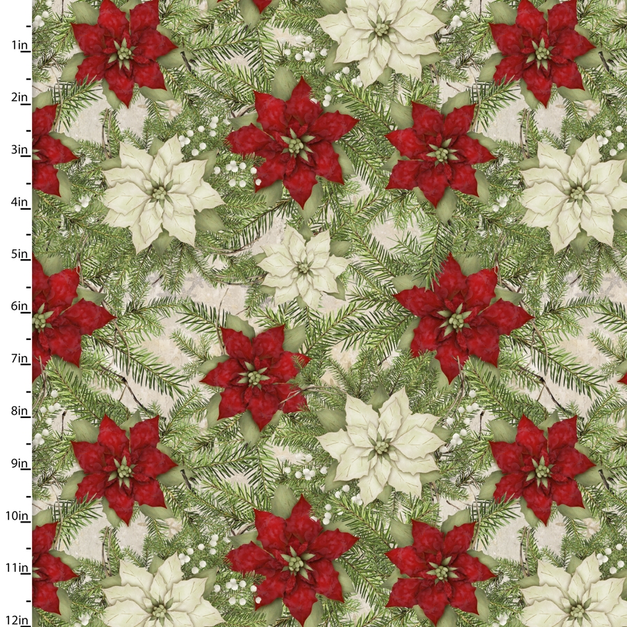 French Countryside Christmas - Poinsettias - multi