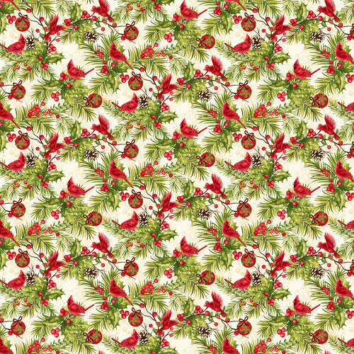 Holly Berry Park - Birds and Ornaments - cream
